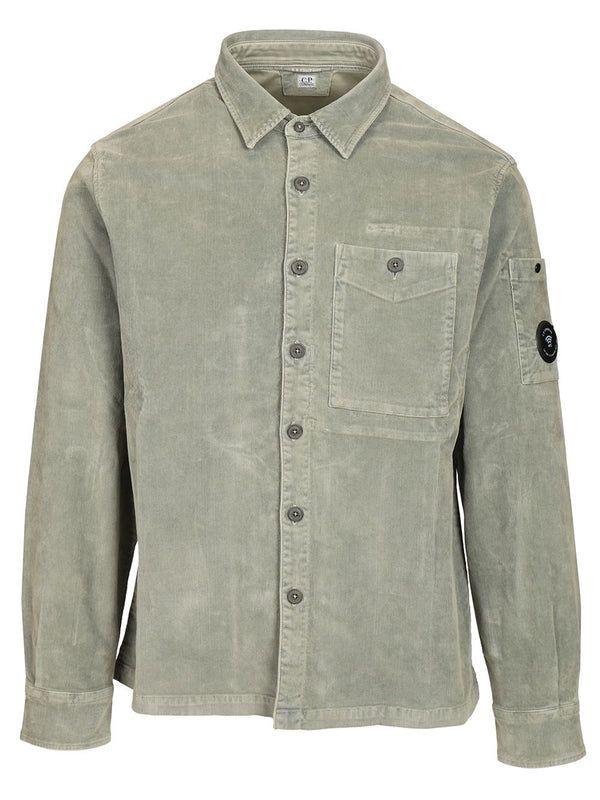 Corduroy Long Sleeve Button Lens Shirt Shirts Grey