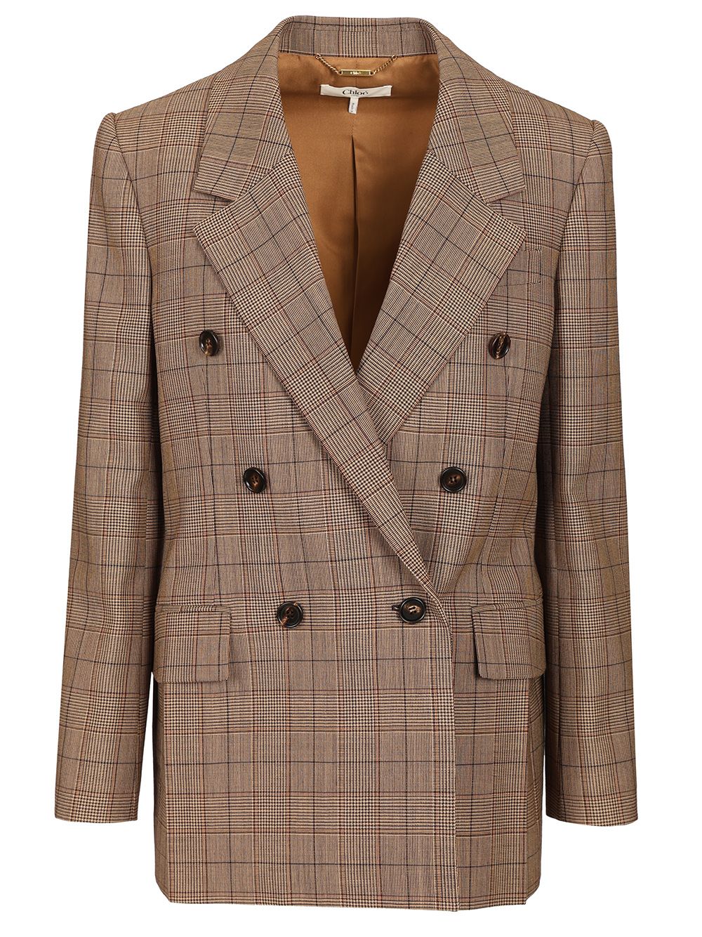 Chloe' Tailored Double-Breasted Checked Wool Jacket Giacche - Marrone | 57258745d855892ffc21a6e26341501af5f11cc7