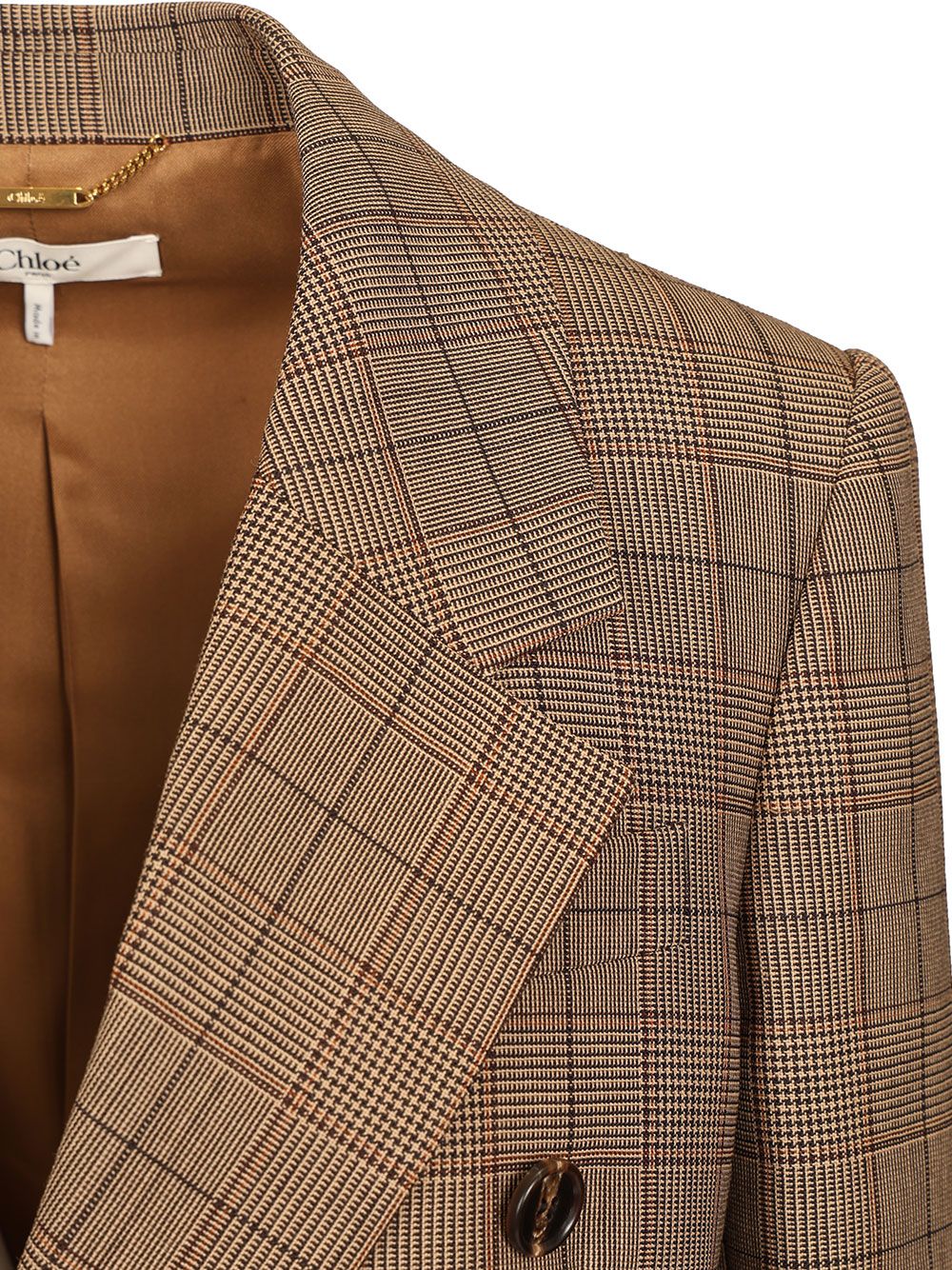 Chloe' Tailored Double-Breasted Checked Wool Jacket Giacche - Marrone | 003fb4a385286494daf55195920e8bc96b679ee1
