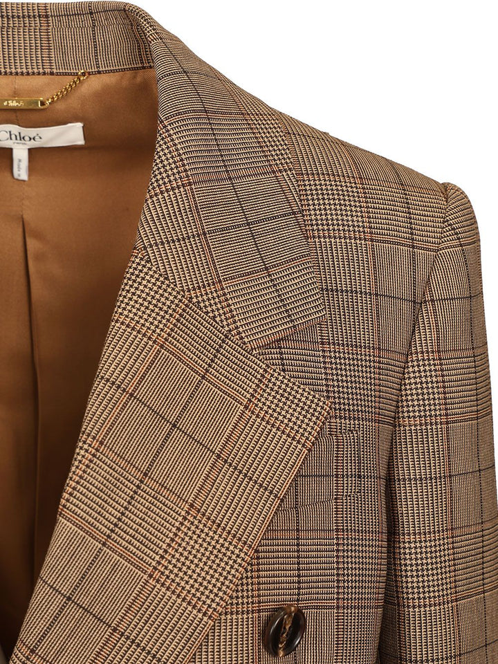 Chloe' Tailored Double-Breasted Checked Wool Jacket Giacche - Marrone | 003fb4a385286494daf55195920e8bc96b679ee1