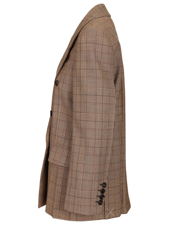 Chloe' Tailored Double-Breasted Checked Wool Jacket Giacche - Marrone | f089d309e136ca04394cf324a5e3a34218454a87
