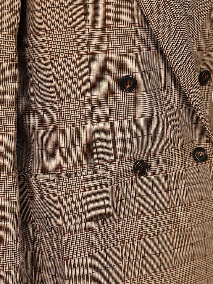 Chloe' Tailored Double-Breasted Checked Wool Jacket Giacche - Marrone | 51d80a4e80158a692bea12260bd6efe78f0ffe32