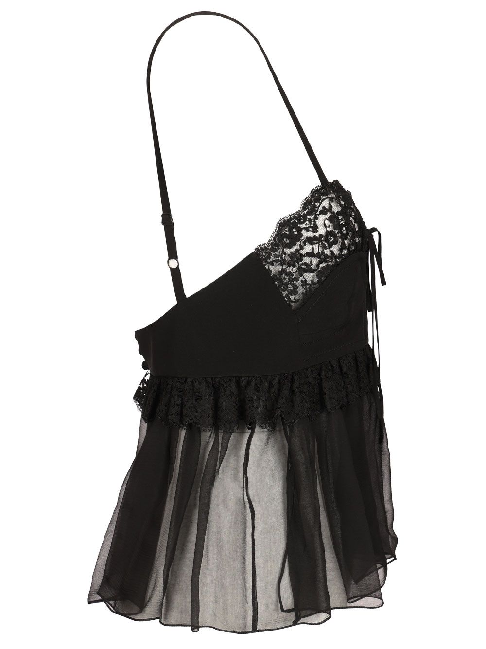 Chloe' Lace Silk Viscose Slip Top Top - Nero | 48bf302feebe2dd2bd97c5502f64caad9a5a5d93