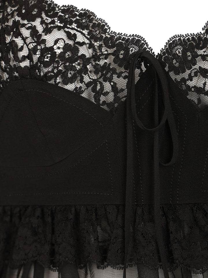 Chloe' Lace Silk Viscose Slip Top Top - Nero | 9ff780f08f1fc037898e4bd8e2390b75d1ce5399