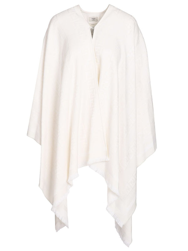 Ff Ivory Wool And Silk Poncho Giacche Bianco