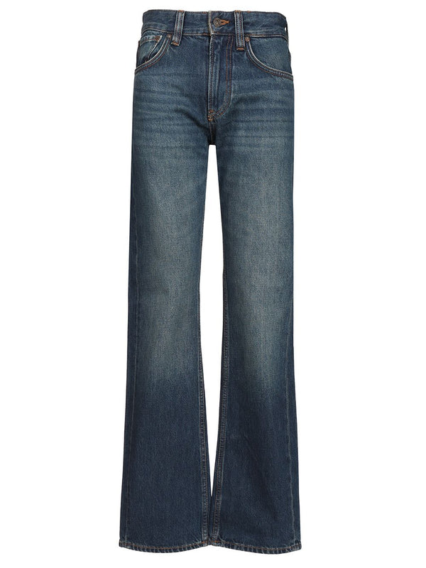 Straight-Leg With Blue Wash With Five-Pocket Design Jeans Blu