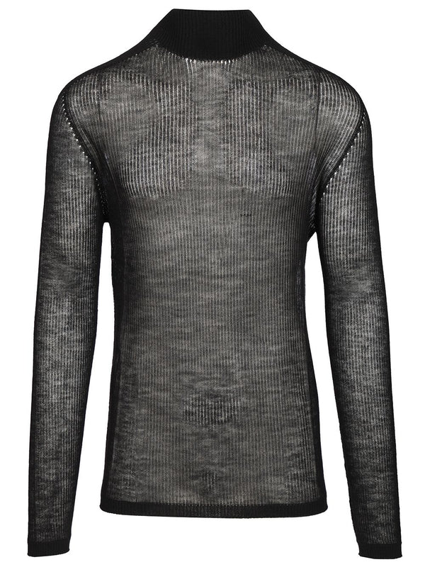 Oversized Turtleneck Long Sleeve Ribbed Lightweight Cashmere Knit Knitwear Nero