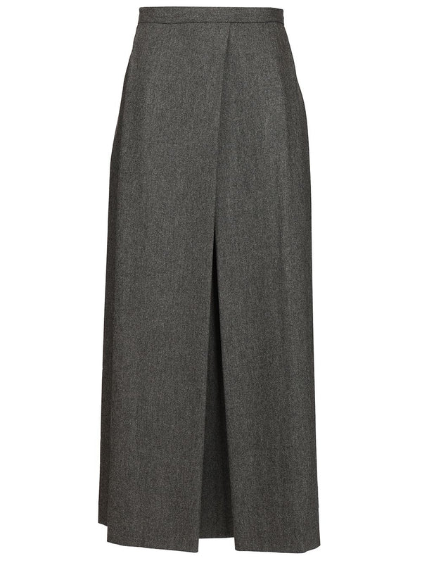 Wool Midi Pleated Skirt Gonne Grey