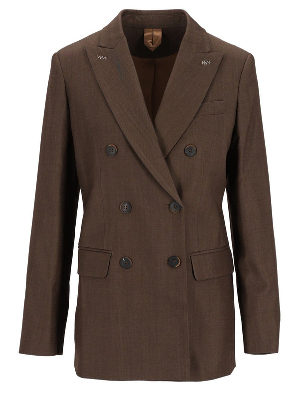 Unione Double Breasted Sartoriale Blazer In Wool Gabardine Giacche Marrone