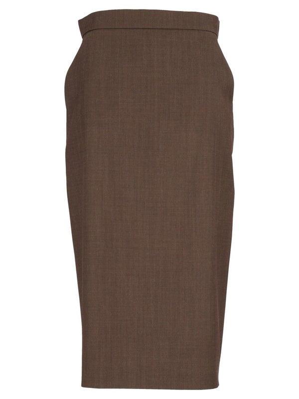 Wool Gabardine Pencil Skirt Gonne Marrone