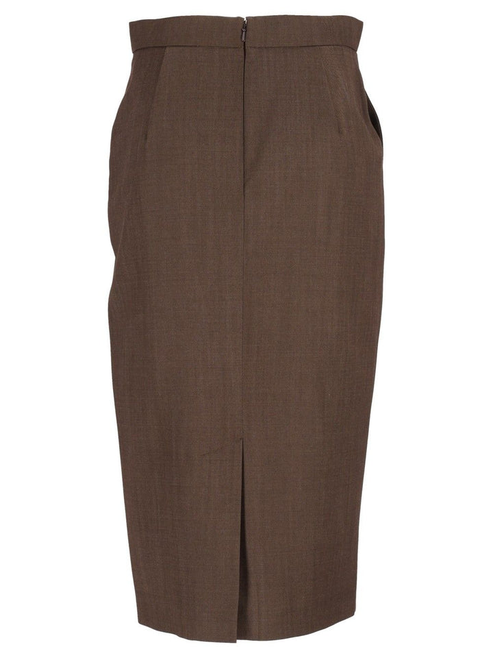 Max Mara Omelia Pencile Skirt In Wool Gabardine Gonne - Marrone | 9231ef3ccb59861c8ff10386d398402150db8aa4