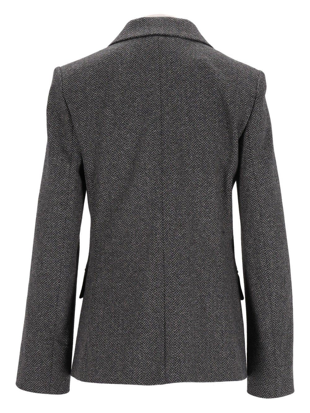 Weekend Max Mara Feroce Sigle Breast Wool Cotton Jacquard Blazer Giacche - Grey | 90e52cb6f20aa846de901f8d50707cca9ed85f05