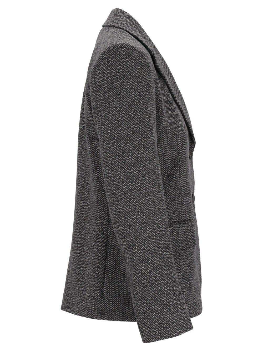 Weekend Max Mara Feroce Sigle Breast Wool Cotton Jacquard Blazer Giacche - Grey | 0b2e3d6209cdef1b4cfbfe2eee3b3a51b4d1f47e