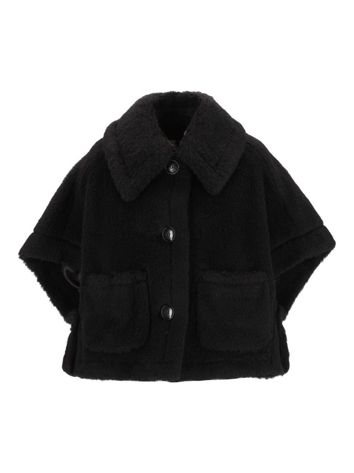 Max Mara Newterzo1 Teddy Short Cape With Collar And Pocket Giacche - Nero | 984598174bc3058e6b57b02706e1509992595d5e