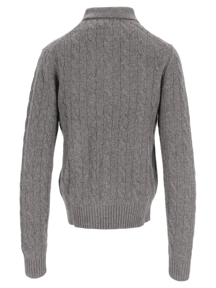 Polo Ralph Lauren Cable-Knit Wool-Cashmere Polo Sweater Knitwear - Grey | da986b66539e5eb2d1f71cd45333175aed0353cc