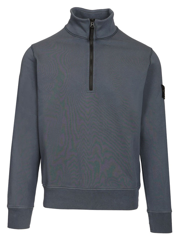 Organic Cotton Sweatshirt With Short Zip Knitwear Blu