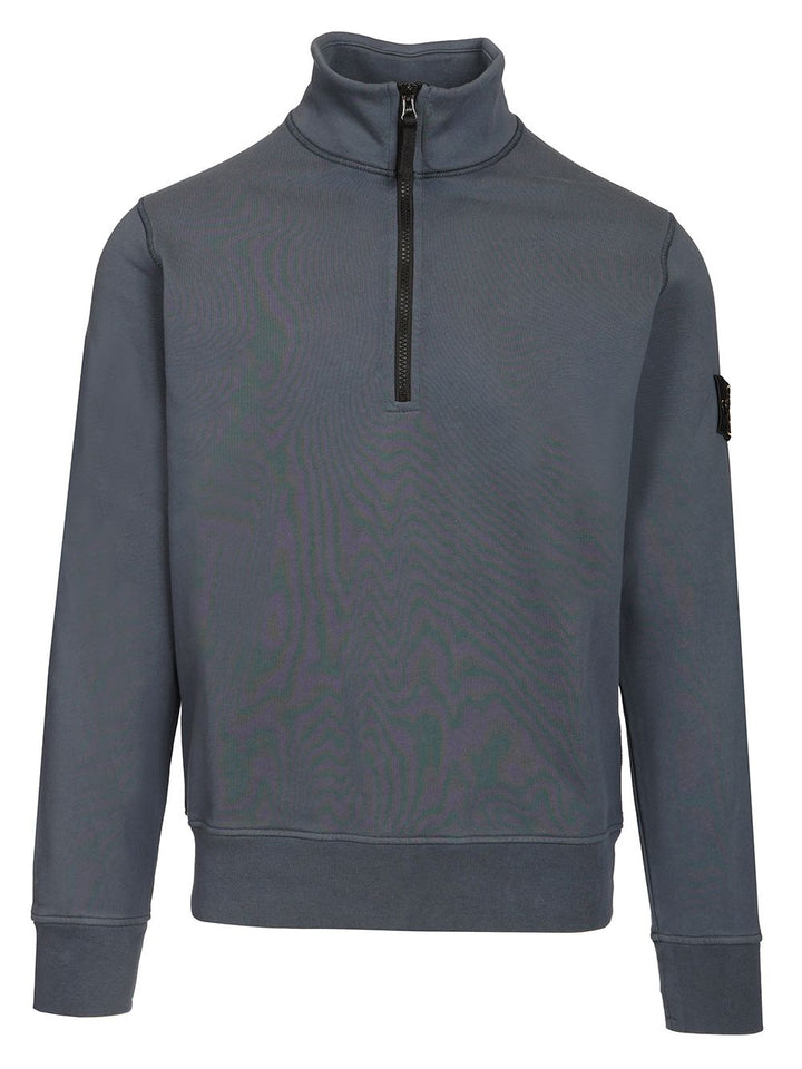 Stone Island Organic Cotton Sweatshirt With Short Zip Knitwear - Blu | 9a6908db1594a9af526edd421a4578b28198ea54