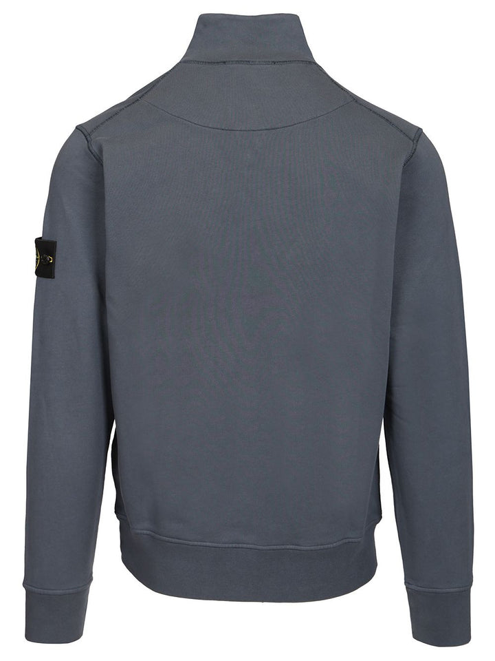 Stone Island Organic Cotton Sweatshirt With Short Zip Knitwear - Blu | 67b5b1897ae80afa8a432d9420e0a5fc0ab5d488