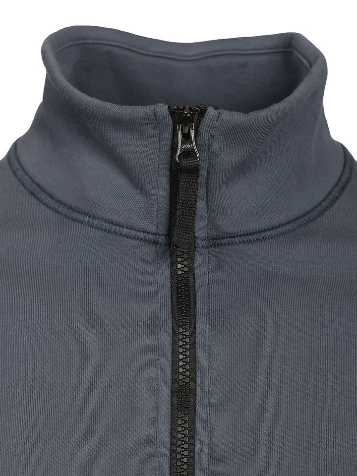 Stone Island Organic Cotton Sweatshirt With Short Zip Knitwear - Blu | 848f10c1df96654e25ce26d45244cca98098db26