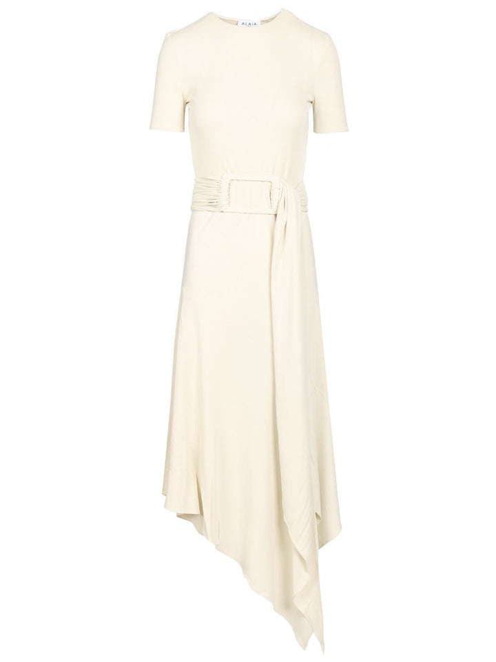 AlaÏA Jersey Dress With Belt Abiti - Bianco | d4155a8de833c4dec80eb530332394fdb5455e97