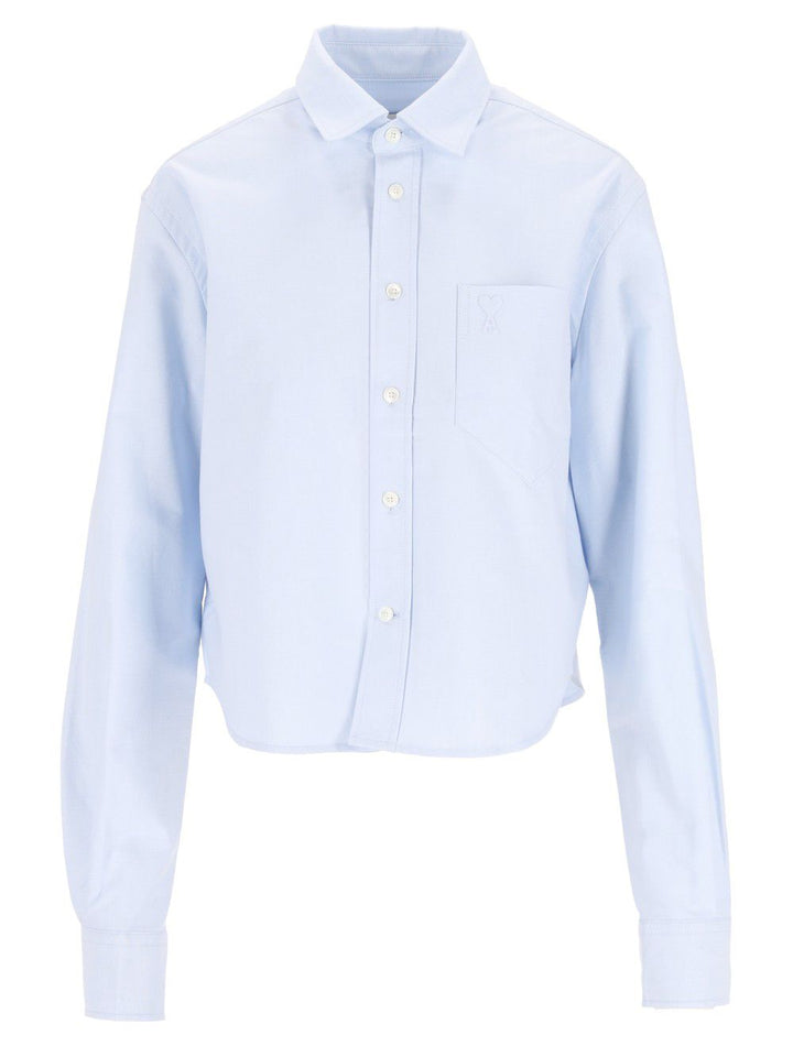 Ami Quota - Cropped Classic Fit Shirt With Embossed Ami De Coeur At Patch Pocket Shirts - Light blue | 902335ad68facdb327d144f2ad94f6e0fa151249