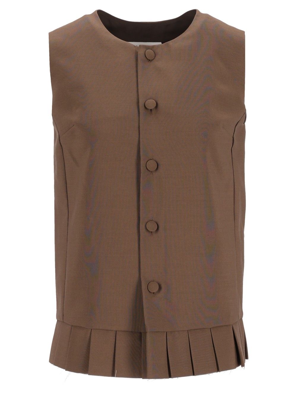 Mm6 Maison Margiela Sleeveless Pleated Bodice In Wool Blend Top - Marrone | 5a4697518d9fa1c7f6627c0c529f8fb057e2d73f