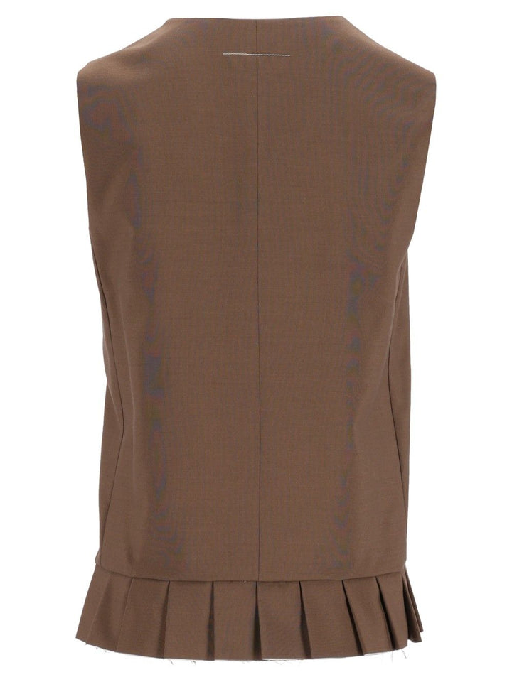 Mm6 Maison Margiela Sleeveless Pleated Bodice In Wool Blend Top - Marrone | 604d39c8dbe776c0616dafa813292bba15844c94