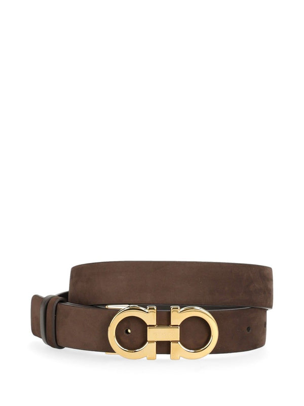 Reversible And Adjustable Gancini Belt Cinture Marrone