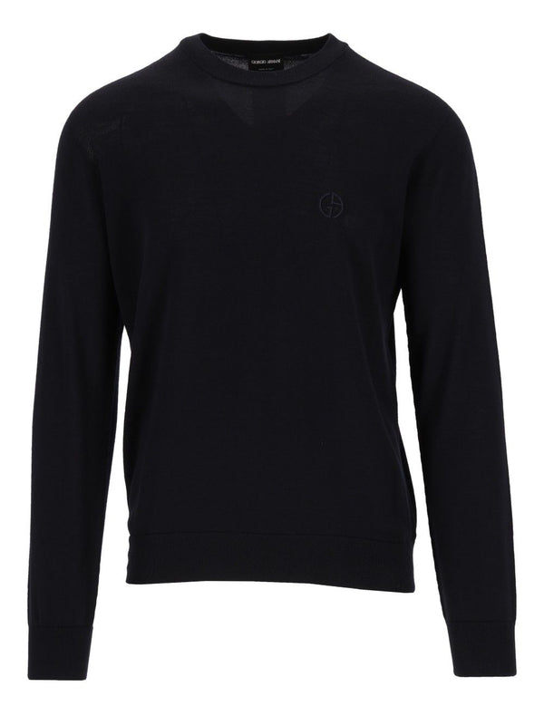 Blauer Strickpullover mit Rundhalsausschnitt