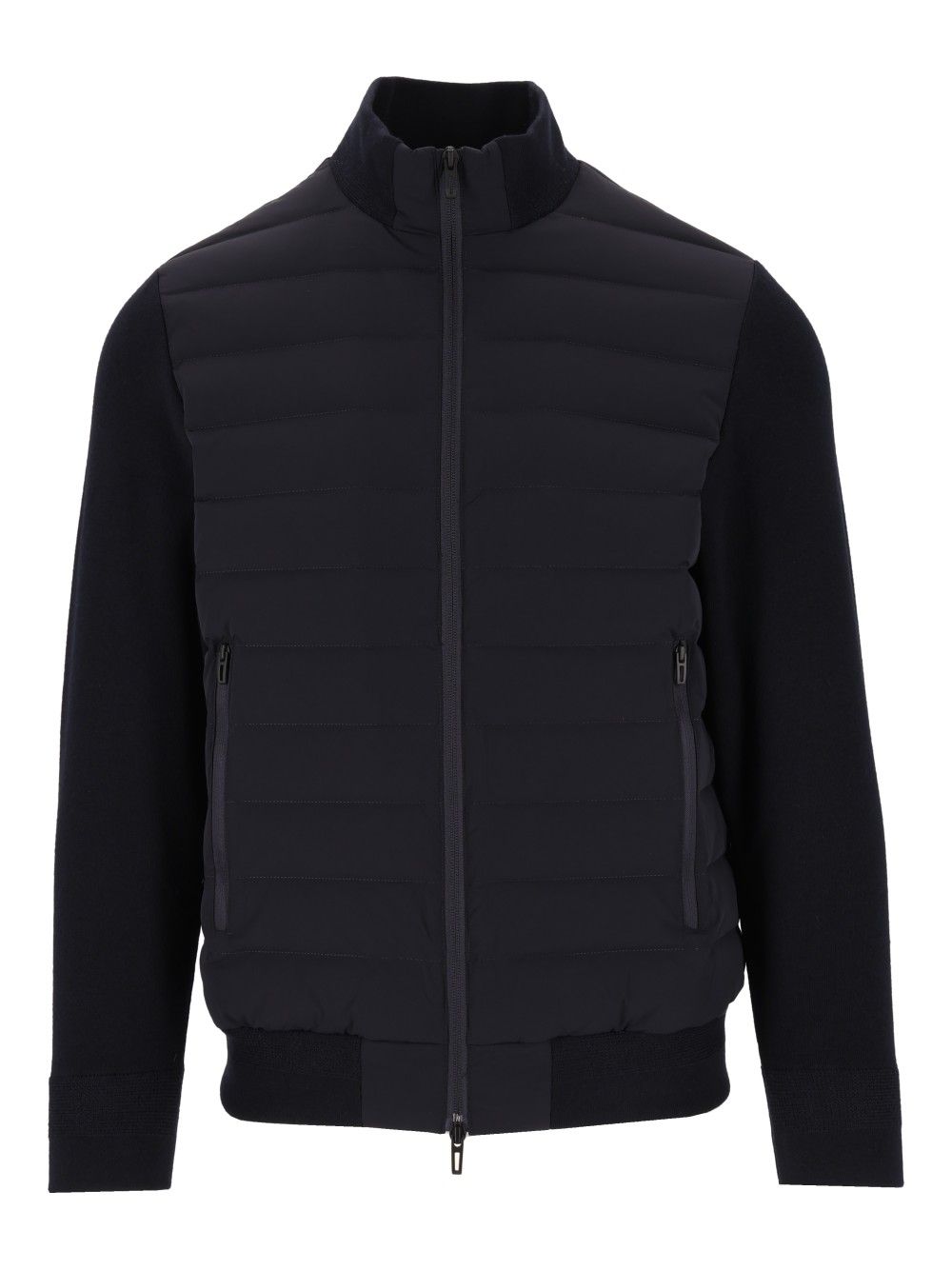 Emporio Armani Down Jacket With Knitted Sleeves Coats - Blu | 0fa93d0e0a656987056eff58deb05ba7f48f8d73