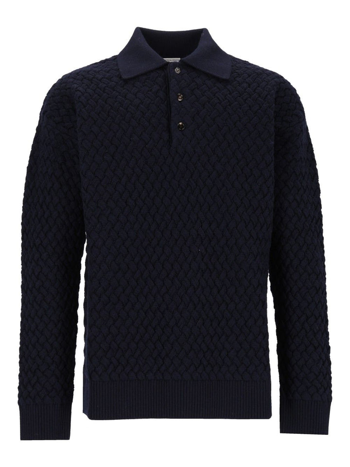 Bottega Veneta Woven Wool Polo Shirt Knitwear - Blu | c7841855b21fd035b50dfc368cb8e5eda5378b2a