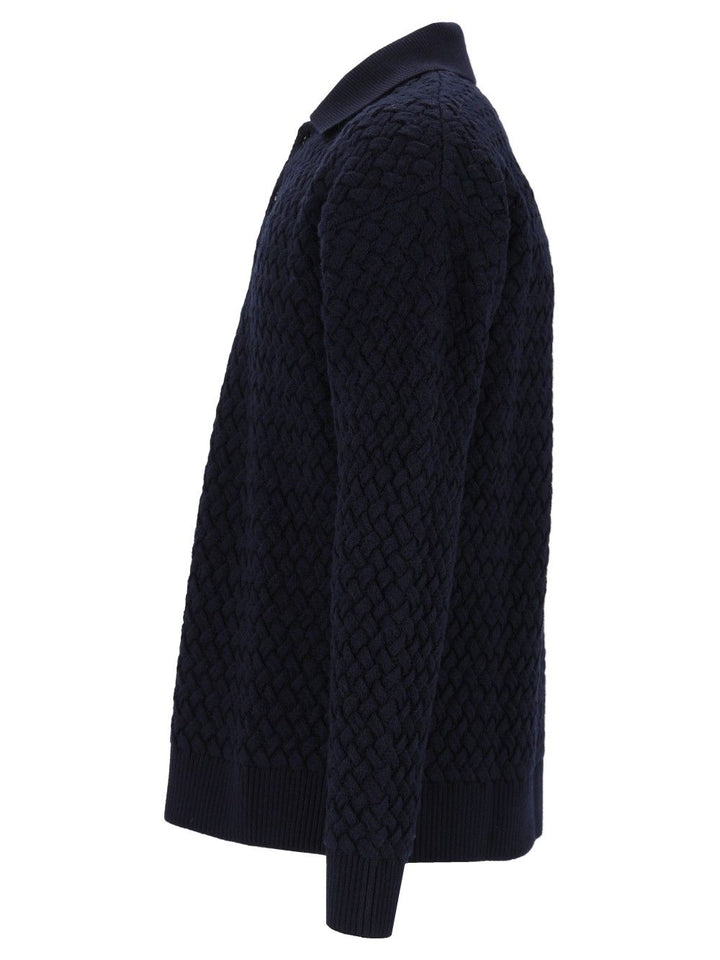 Bottega Veneta Woven Wool Polo Shirt Knitwear - Blu | a4be414a9e13ae9d65e92aa5650909627eee76eb