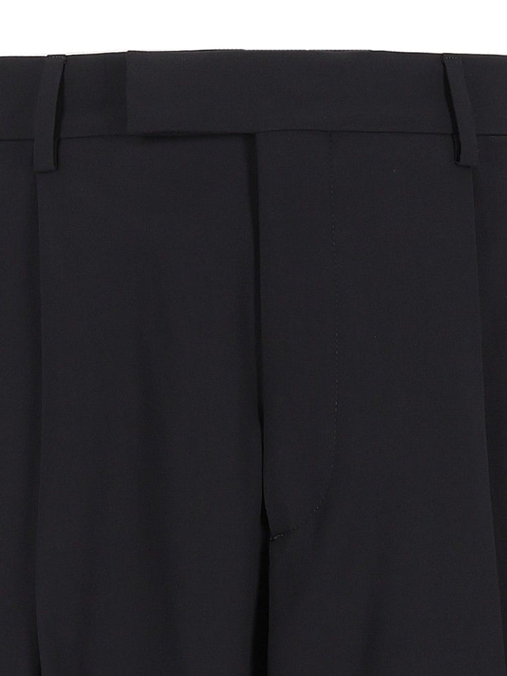 Giorgio Armani Oversized  In Virgin Wool Crepe Trousers - Blu | 76efb0f4095a3fca19ecd250c2c2e7c790b680b7