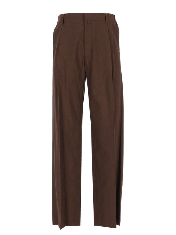Wide-Leg With Pleats Trousers Marrone