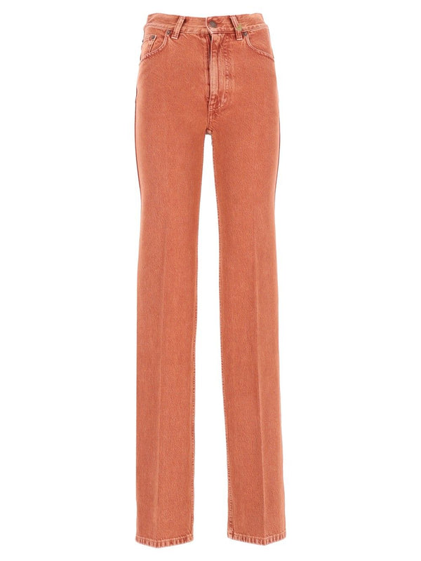 High-Waisted, Straight-Leg Jeans Marrone