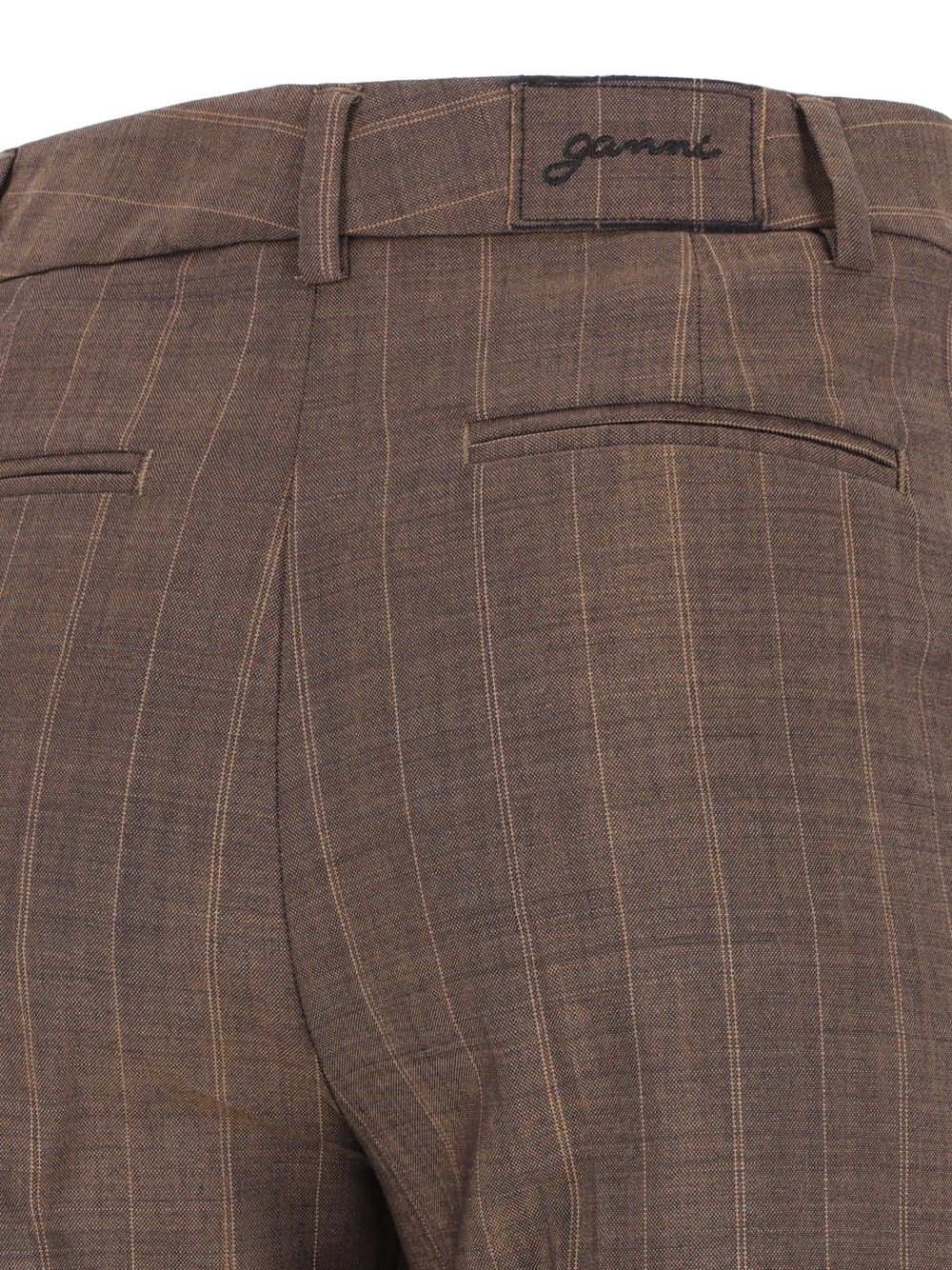 Ganni Brown Pinstriped Wool Trousers - Marrone | 6416fa868fe7883c12b39c7bf213891c9fb67464