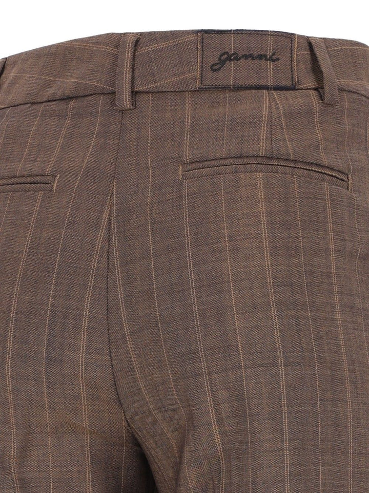 Ganni Brown Pinstriped Wool Trousers - Marrone | 6416fa868fe7883c12b39c7bf213891c9fb67464