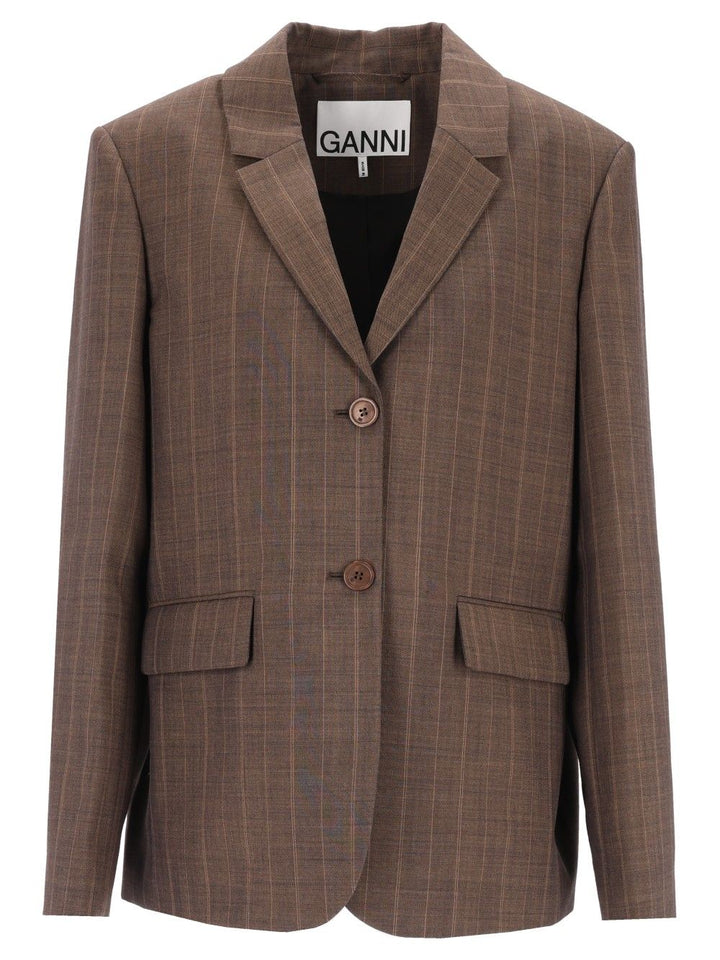 Ganni Brown Pinstriped Wool Blazer Giacche - Marrone | e9ef8172d7225f1d09e8d4b32c2eeae04c8ce451