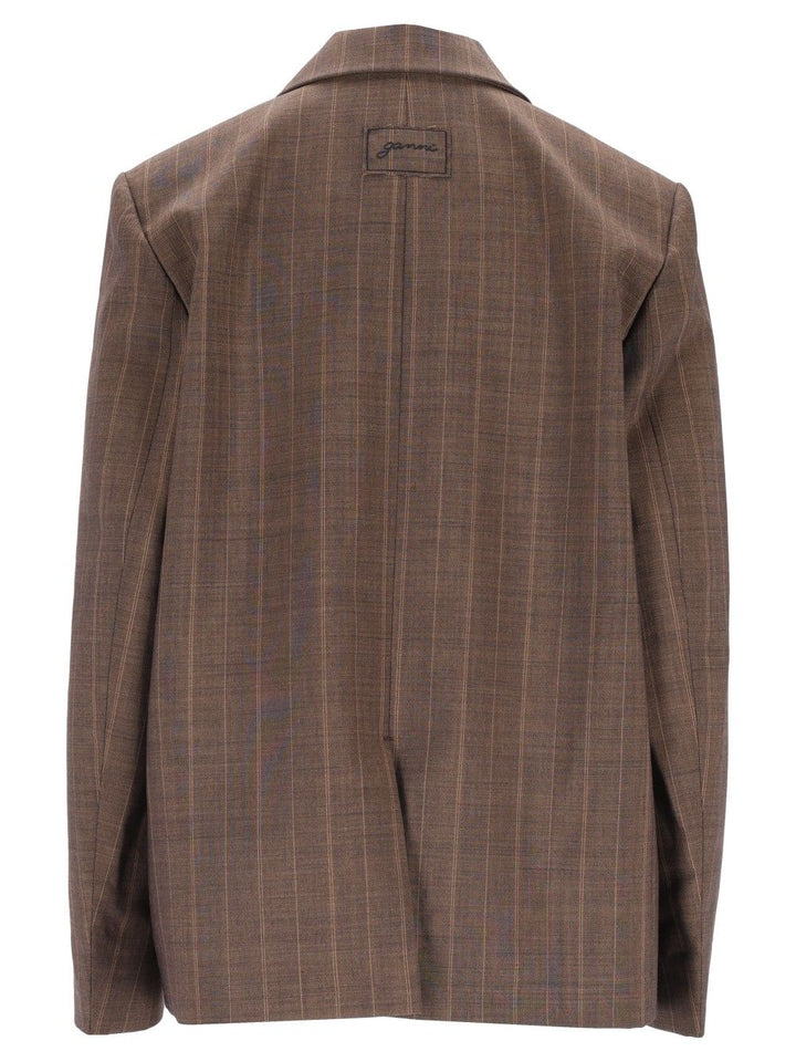 Ganni Brown Pinstriped Wool Blazer Giacche - Marrone | ed4e8271572de8ec128d17e6dd5c9b74513df591