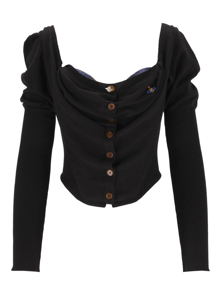 Vivienne Westwood Knitted Cardigan Corset Bea Top - Nero | 75d001aeb926fc558f51a69aedca36d955a25ccc