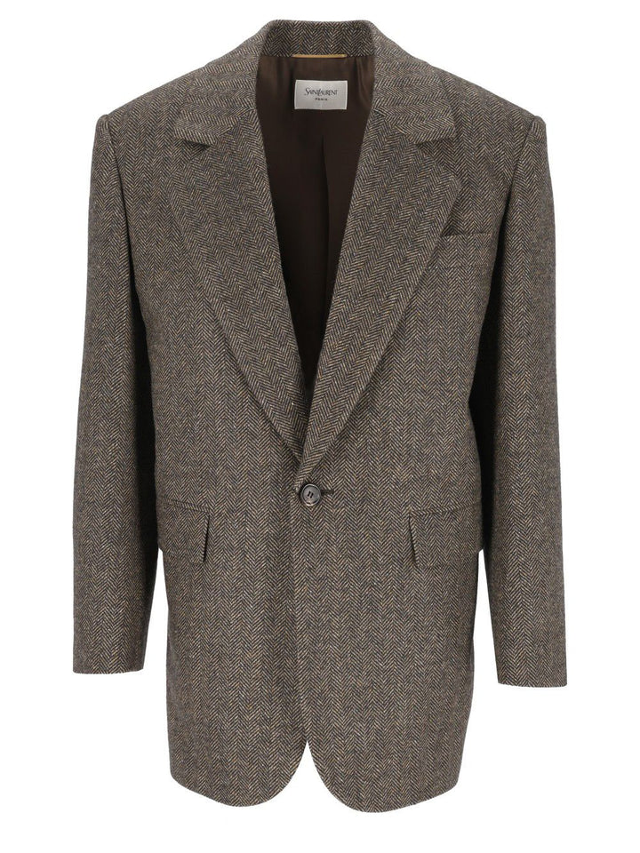 Saint Laurent Herringbone Wool Jacket Giacche - Marrone | 5946ec580d410249899175e61388ac38b65d79e2