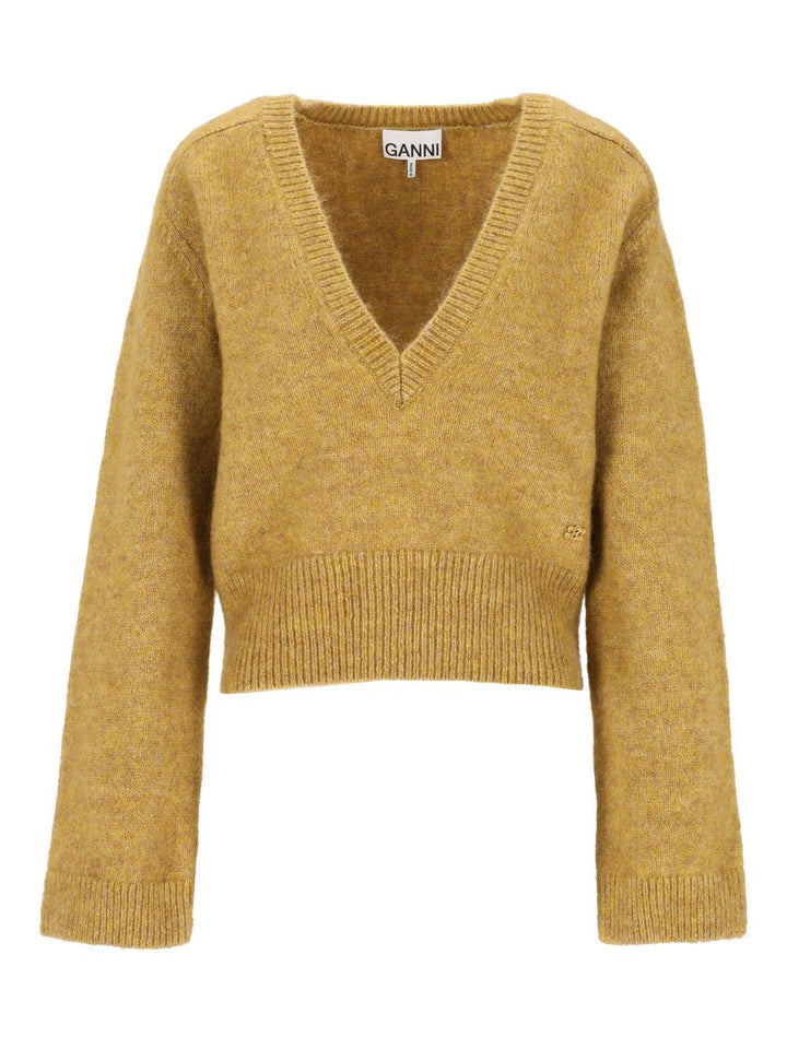 Ganni Melange Mohair Deep V-Neck Knitwear - Giallo | 799285a399e16bdf1d8be9e2343d0632a10bb870