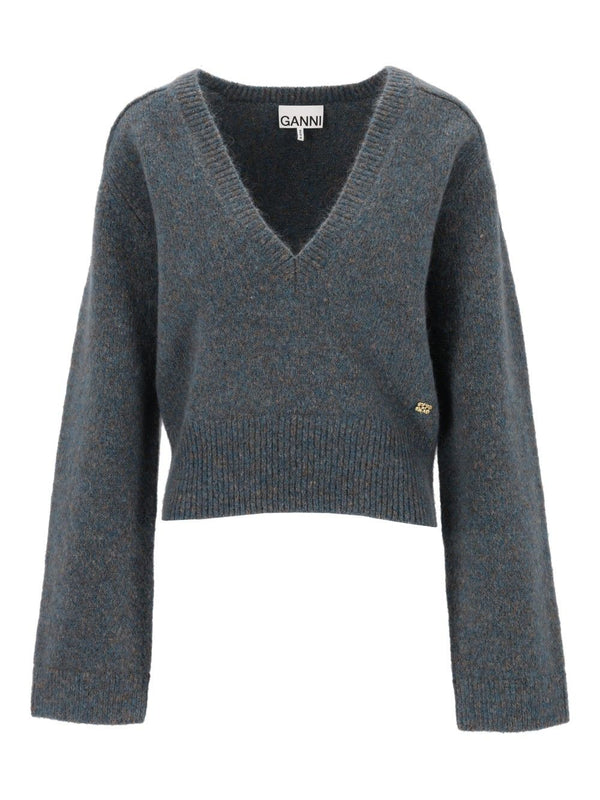 Melange Mohair Deep V-Neck Knitwear Blu