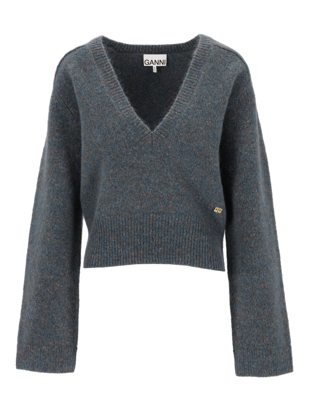 Ganni Melange Mohair Deep V-Neck Knitwear - Blu | 1c0596f8c15bb00059c7ca9fbd7e97d5c1b3efe5