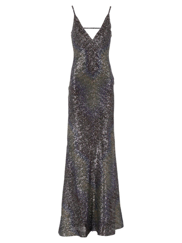 Long Dress With Low Back And Sequins Multicolor