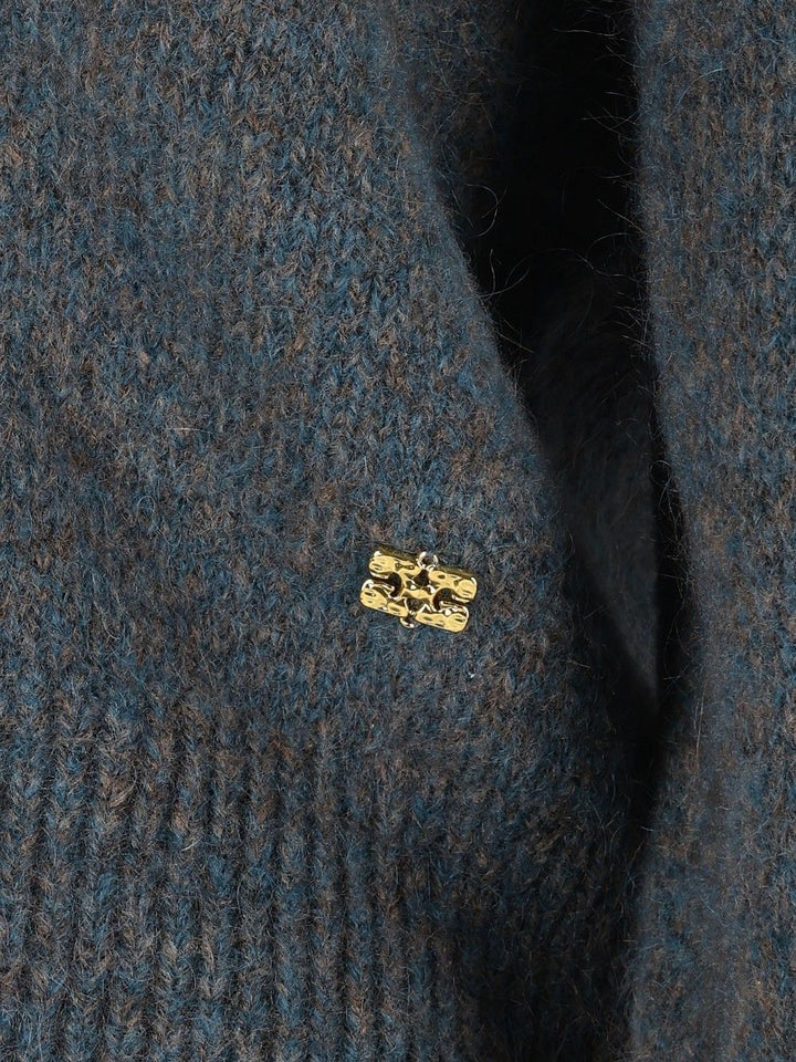 Ganni Melange Mohair Deep V-Neck Knitwear - Blu | 71b15a0c31794b9adfb72911ed5e5bdb7bb68a6c
