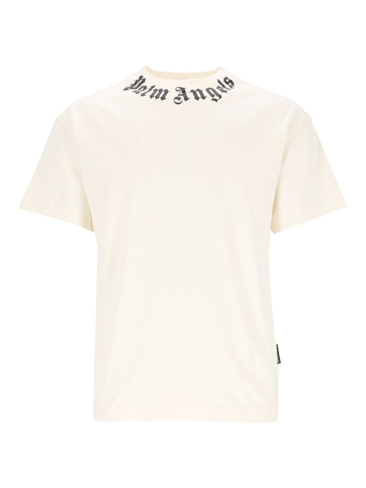Palm Angels Neck Logo T-Shirt - Bianco | 1540a77a3f9ecc89e6fdc4b78f35419855e66156