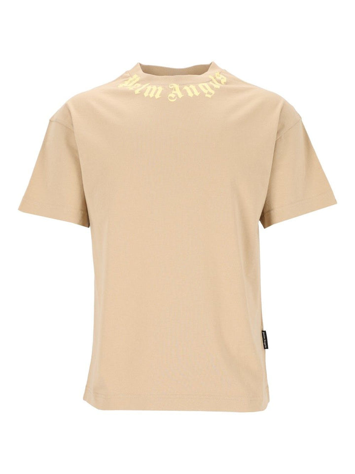 Palm Angels Neck Logo T-Shirt - Beige | 7db00c78648cf295a41c7baca06b8b2b28d0e488