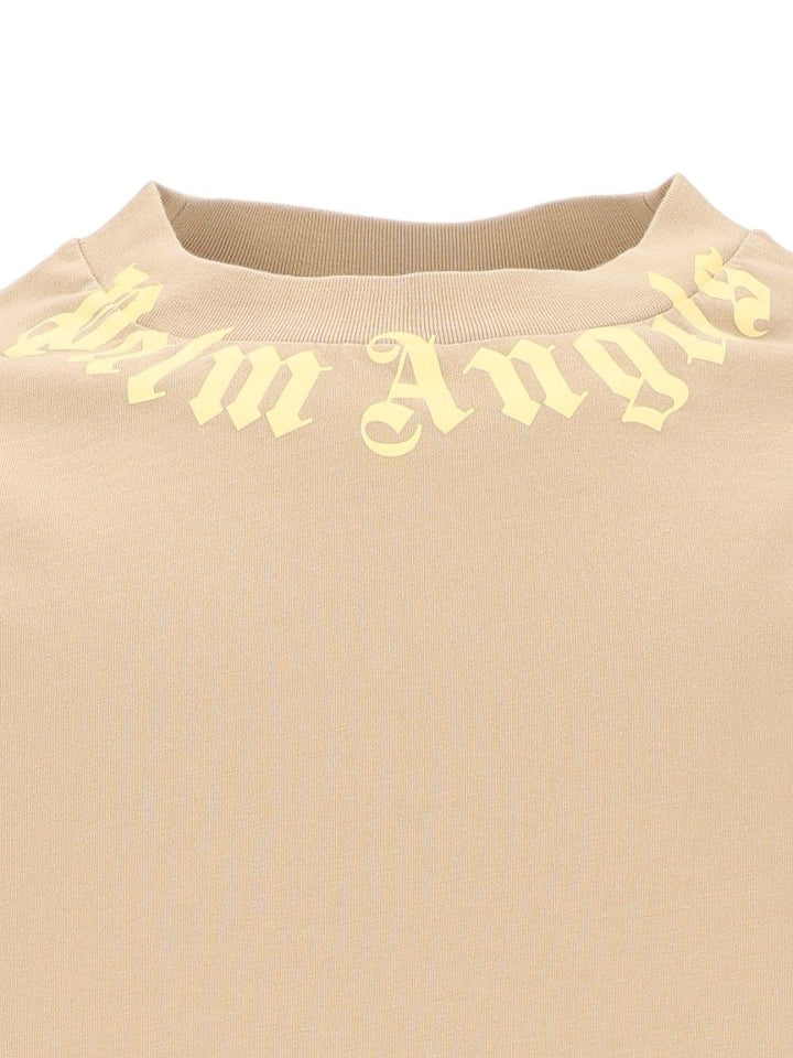 Palm Angels Neck Logo Regular Tee T-Shirt - Beige | c386d8d6a53809998f668da15e93b5a6894a7a85