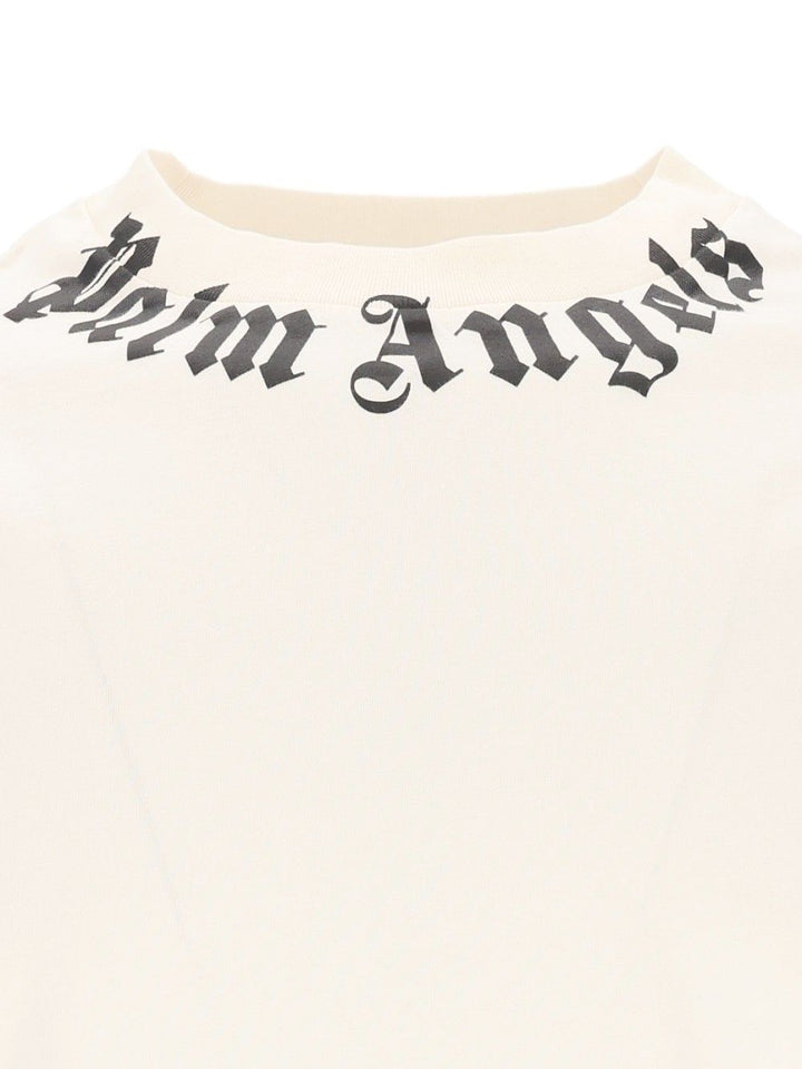 Palm Angels Neck Logo T-Shirt - Bianco | 7857d6390ea3acb566c0f4290e110c58099583bd